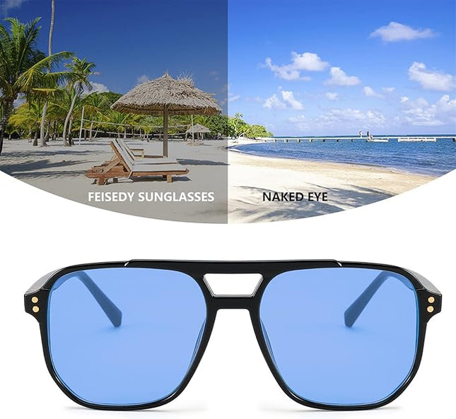 FEISEDY Retro Square Aviator Sunglasses Women Men 70s Vintage Trendy Plastic Frame Sun Glasses B2835