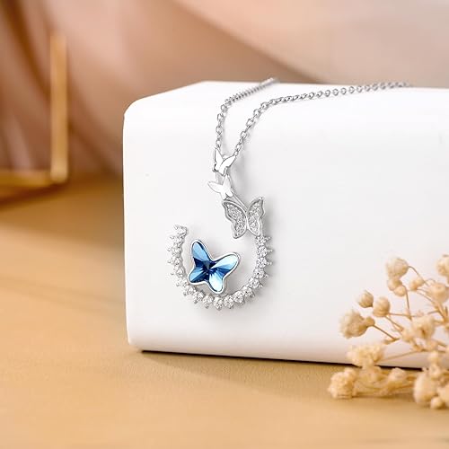 Butterfly Pendant Necklace Gifts for Women, S925 Sterling Silver Pendant Jewelry White Gold Plated with Colorful 5A Cubic Zirconia Crystals for Mom Wife Girls