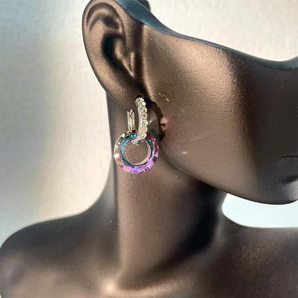 925 Sterling Silver Circle Crystal Earrings for Women, Hypoallergenic Dangle Hoop Earrings with Cubic Zirconia, Crystal Jewelry Collection Round Earrings