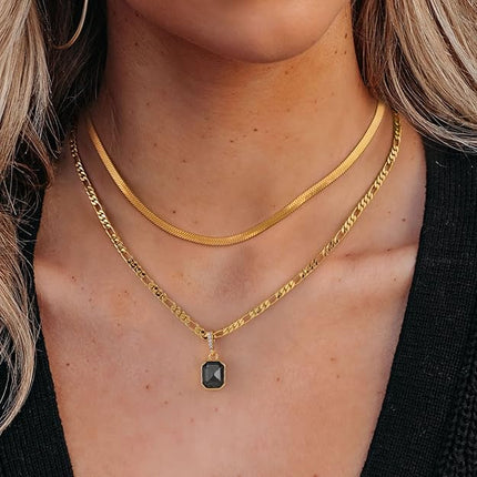 Mesovor Gold Crystal Layered Necklaces for Women Trendy, 18K Gold Plated Statement Crystal Pendant Necklace | Birthstone Necklace Jewelry Gifts