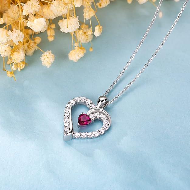 Heart Jewelry Necklaces for Women 925 Sterling Silver Birthstone Necklace Birthday Gifts for Women Wife Mom