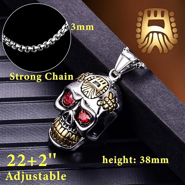 Gothic Skull Bullet Necklace for Men and Women Stainless Steel, Skull Cross Pendant Necklace Punk Statement Hip-hop Vintage Jewelry Come