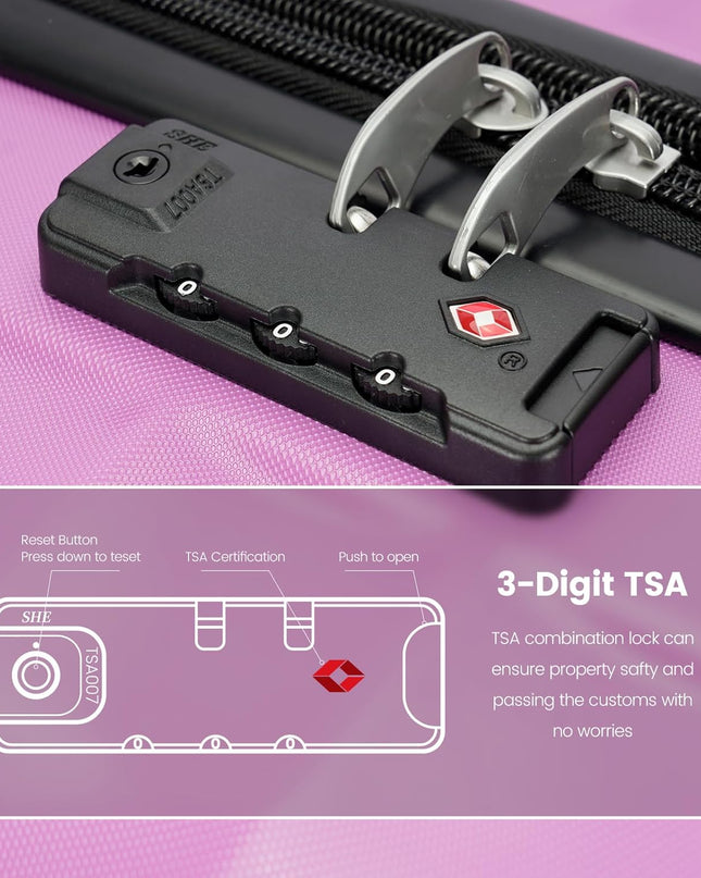 GinzaTravel 3-Piece Luggage Sets Expandable Suitcases with 4 Wheels PC+ABS Durable Hardside Luggage sets TSA lock (Purple, 3-Piece Set(20"/25"/29"))