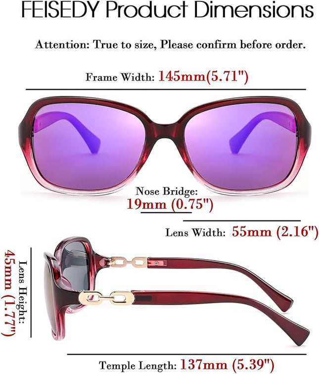 FEISEDY Vintage Square Polarized Sunglasses for Women UV400 Travel Driving Fashion Arcuate Sunglasses B2526