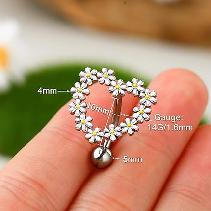 Melighting 14G Belly Button Rings Reverse Belly Rings Stainless Steel 316L Flower Belly Piercing