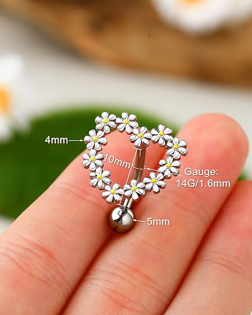 Melighting 14G Belly Button Rings Reverse Belly Rings Stainless Steel 316L Flower Belly Piercing