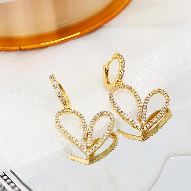 Dainty Gold Huggie Hoop Earrings Dangle Drop 18K Gold Filled Chunky Dangling Earrings Hypoallergenic Earrings with CZ Dainty Earrings for Women