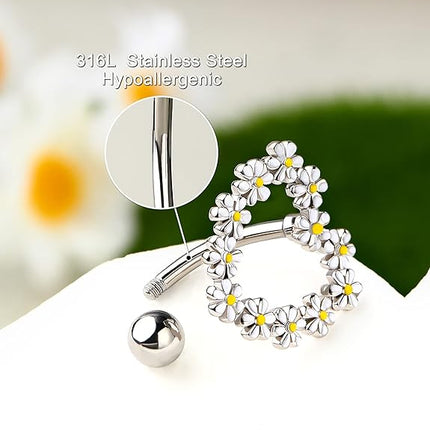 Melighting 14G Belly Button Rings Reverse Belly Rings Stainless Steel 316L Flower Belly Piercing