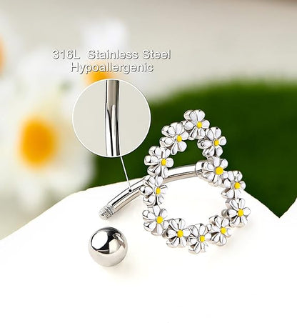 Melighting 14G Belly Button Rings Reverse Belly Rings Stainless Steel 316L Flower Belly Piercing