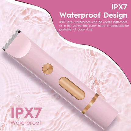 Bikini Trimmer for Women, 2-in-1 Electric Razor & Shaver, IPX7 Waterproof, Gentle Hair Removal for Pubic, Face, Legs, Underarms, Cordless Rechargeable with Ceramic Blades, Travel Friendly