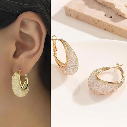 14k Gold Plated Hoop Earrings for Women - Chunky, Trendy, Lightweight, Hypoallergenic Statement Gold Hoop Earrings with 925 Sterling Silver Post - Tarnish Free Gold Jewelry