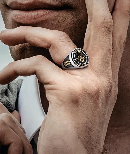Titanium Steel Masonic Rings for Men - Master Mason Ring Freemason Ring Signet Jewelry Gift Gold Symbol Size 8-12