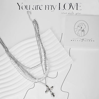 Silver Cross Necklace Layered Necklaces for Women, Silver Cross Pendant Choker Necklaces Fashion Jewelry Mother's Day Gifts Birthday Gift for Women, MOM, Daughter, Wife, Sister