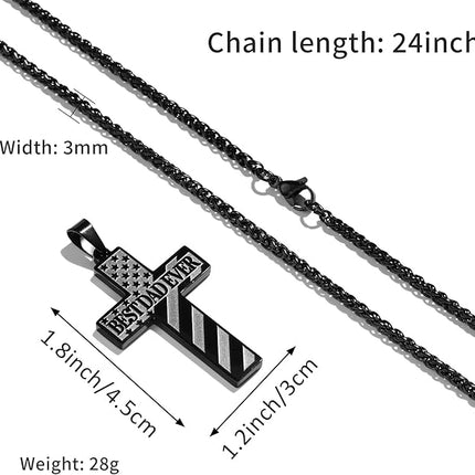 DuoDiner 24 Inch Cross Necklace for Men Boys Kids Bible Verse American Flag Pendant Baptism Religious First Communion Jewelry Christmas Gift