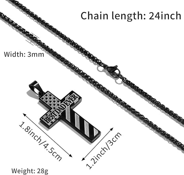 DuoDiner 24 Inch Cross Necklace for Men Boys Kids Bible Verse American Flag Pendant Baptism Religious First Communion Jewelry Christmas Gift