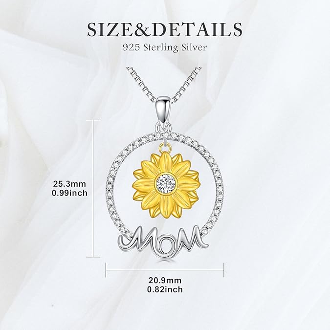 LONAGO Sunflower Mom Necklace for Women Silver Mom Pendant Necklace for Mother Grandmother Mother Day Gift