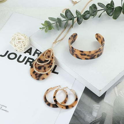 ORAZIO Acrylic Jewelry Set for Women Statement Boho Resin Earrings Necklace Bracelet