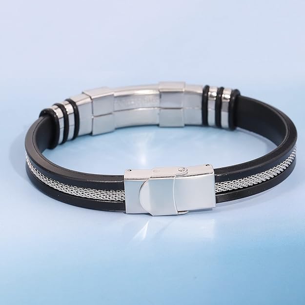 Gleamart Men's Simple Bracelet Titanium Steel Silicone Bracelet for Father's Day