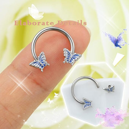 OUFER Butterfly Daith Earrings, 316L Surgical Steel Septum Nose Rings, 16G Daith Tragus Conch Piercing