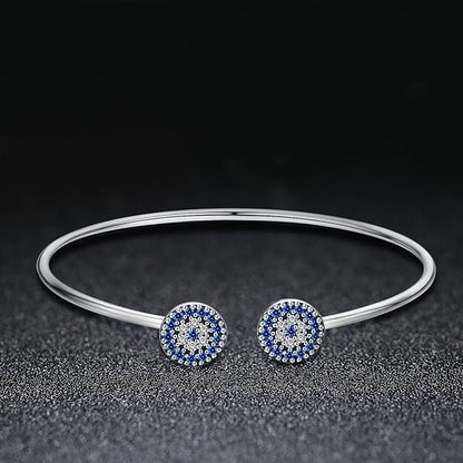 BISAER 925 Sterling Silver Blue Evil Eye Bracelet with Cubic Zirconia Hamsa Adjustable Chain Bracelets for Women