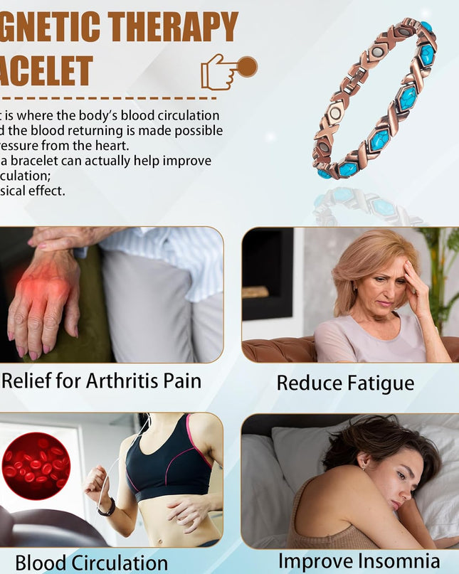 Copper Magnetic Bracelet for Women, Turquoise Detox Jewelry with 3500 Gauss Magnet (Type C)