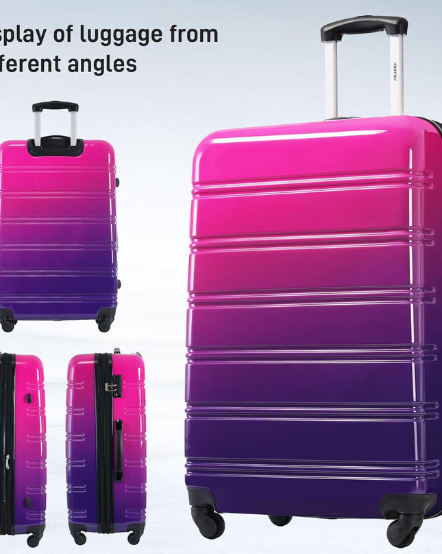 Merax Luggage Sets 3 Piece, Hardside Expandable Suitcase Set with Spinner Wheels, Lightweight Gradient Color Luggage 20+24+28 IN, Purple and Pink