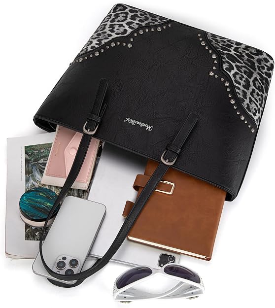 Montana West 3Pcs Tote Bag and Wallet Set Leopard Print Purses for Women Crossbody Satchel Handbags