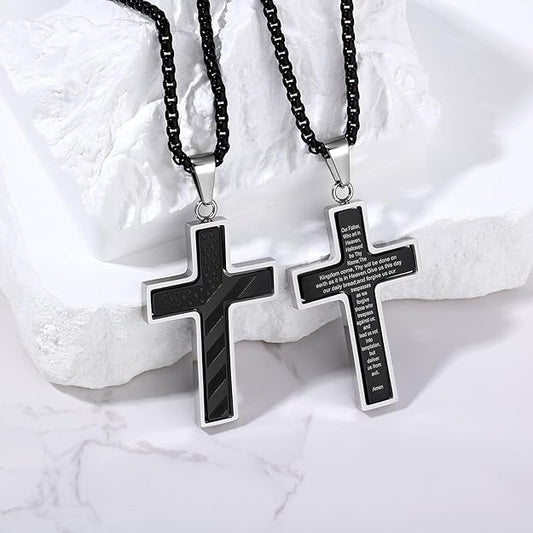 Saintda American Flag Cross Pendant Stainless Steel Box Chain Necklace USA Patriotic Baptism Religious Beliefs Bible Verse Jewelry Men Teen Boys Gifts