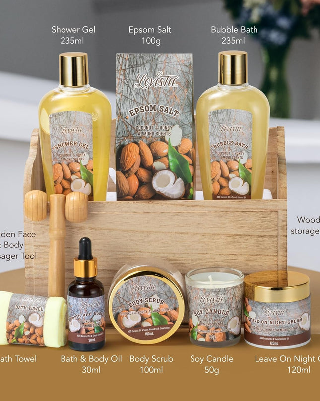 Christmas 10 Pc Spa Gift Set for Women - Gifts for Her Spa Kit Bubble Bath Spa Gift Basket for Women with Epsom Salt, Bath & Body Oil, Body Scrub, Candle, Wood Massage Tool - Bath Set Spa Basket