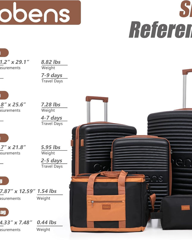 Unisex 5 Piece Luggage Sets with Spinner Wheels and Tsa Lock, Hardshell ABS Suitcase Set, Lightweight Hardside Waterproof Travel Suitcases for Men Women, 20", 24", 28" Black