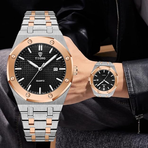 Tiong Mens Watches Chronograph Stainless Steel Waterproof Date Analog Quartz Watch Business Casual Fashion Wrist Watches for Men