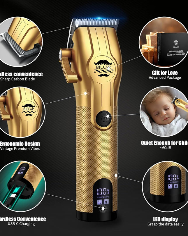 BILLAR® Professional Barber Clippers and Trimmer Set - Foil Shaver Professional Hair Clippers for Men, Mens Cordless Hair Clipper for Barbers Haircut Kit（Golden）