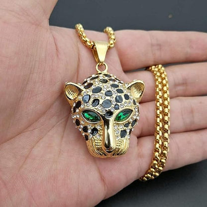 Iced Out Leopard Head Necklace for Men, Stainless Steel Nordic Viking Leopard Animal Necklace Hip Hop Leopard Head Pendant Necklace for Men