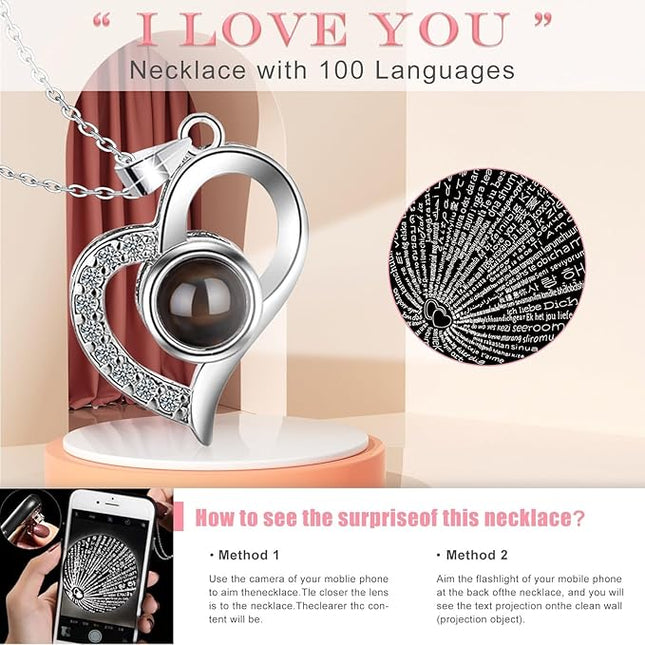 Preserved Real Rose with I love you Necklace 100 Languages, Gifts for Girlfriend, Women, Mom, Wife, Gifts Idea on Christmas, Valentine's Day, Mother's Day, Birthday, Anniversary, Thanksgiving