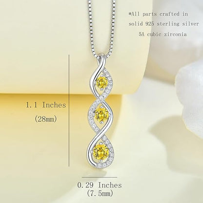 Aprila Women Infinity Necklace 925 Sterling Silver Twist Birthstone Pendant with Chain Cubic Zirconia Jewelry