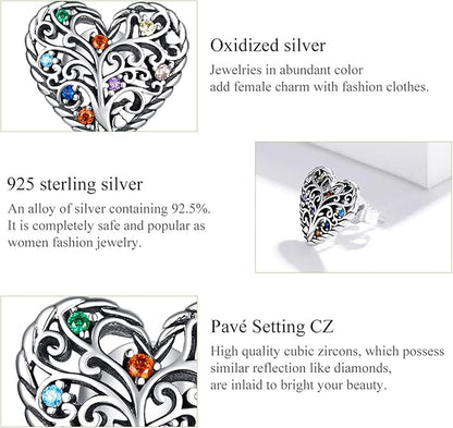 Qings Tree of Life Earrings Heart Studs, 925 Sterling Silver Earrings Hypoallergenic Studs, Jewellery Gifts For Her Women Valentine's Day Engagement Birthday Anniversary with Gift Box