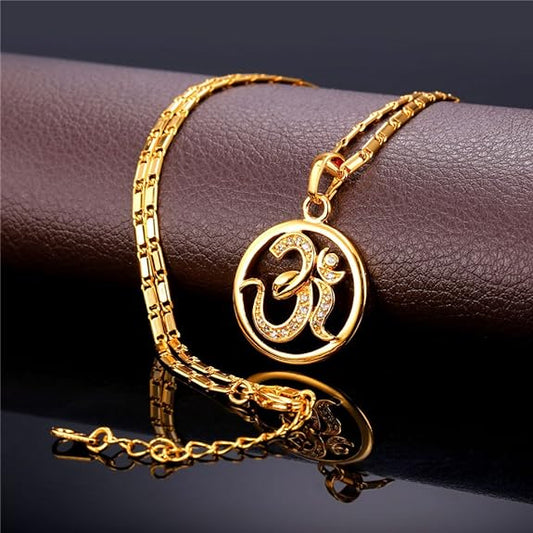 U7 AUM OM Pendant, Yoga Necklaces for Women, Stainless Steel Gold Plated Buddha Necklaces Amulet Gift