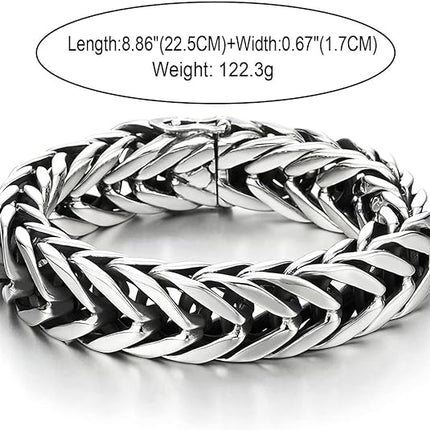 COOLSTEELANDBEYOND Masculine Style Wide Curb Chain Bracelet Stainless Steel Silver Color for Men