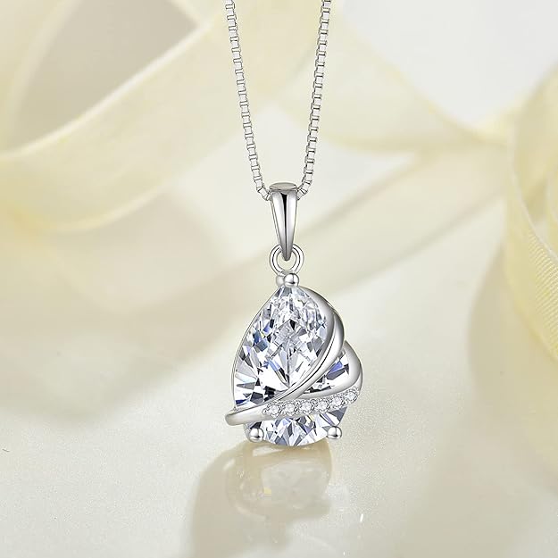 Teardrop Jewelry Set for Women 925 Sterling Silver April Birthstone Necklace and Earrings Set Cubic Zirconia Simulated Diamond Jewelry Gifts for Her