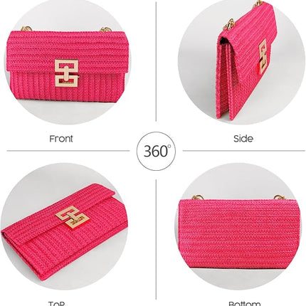 Straw Clutch Purse Crossbody Bag for Women Designer Evening Handbag Casual Summer Beach Straw Shoulder Bag