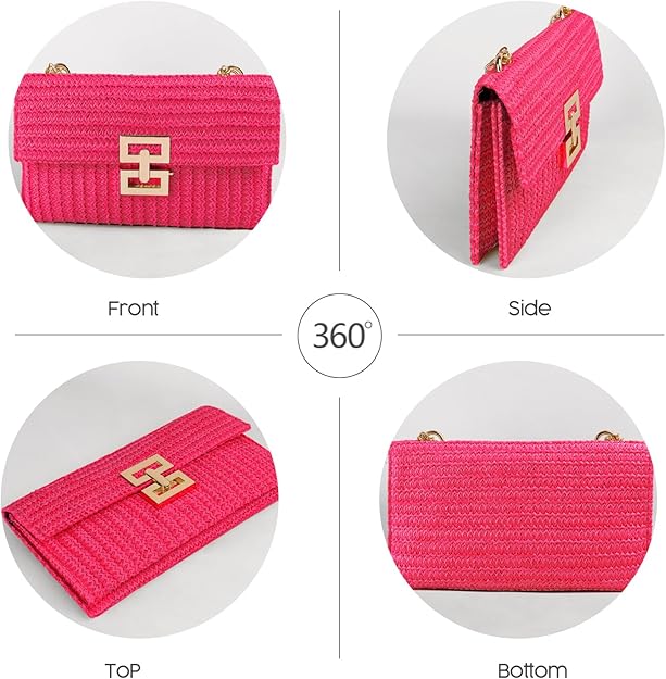 Straw Clutch Purse Crossbody Bag for Women Designer Evening Handbag Casual Summer Beach Straw Shoulder Bag