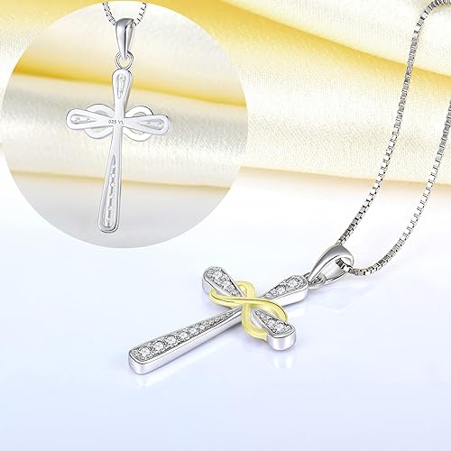 YL Cross Necklace 925 Sterling Silver Infinity Pendant Religious Jewelry Christian Baptism Gift