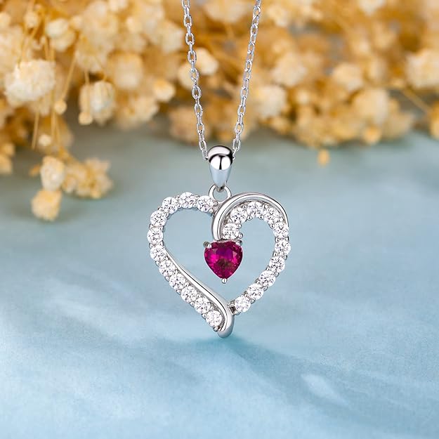 Heart Jewelry Necklaces for Women 925 Sterling Silver Birthstone Necklace Birthday Gifts for Women Wife Mom