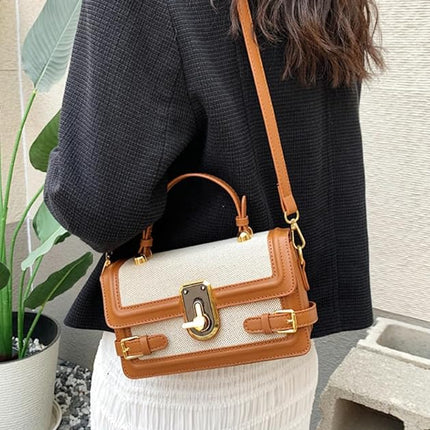 Womens Chic Crossbody Shoulder Bags Small Totes PU Leather Evening Clutch Purse Splicing Handbag Elegant Satchel