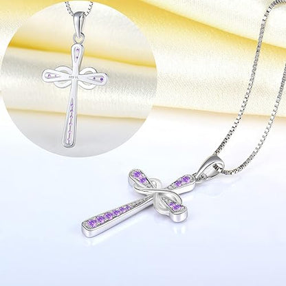 Cross Necklace 925 Sterling Silver Infinity Pendant Religious Jewelry Christian Baptism Gift