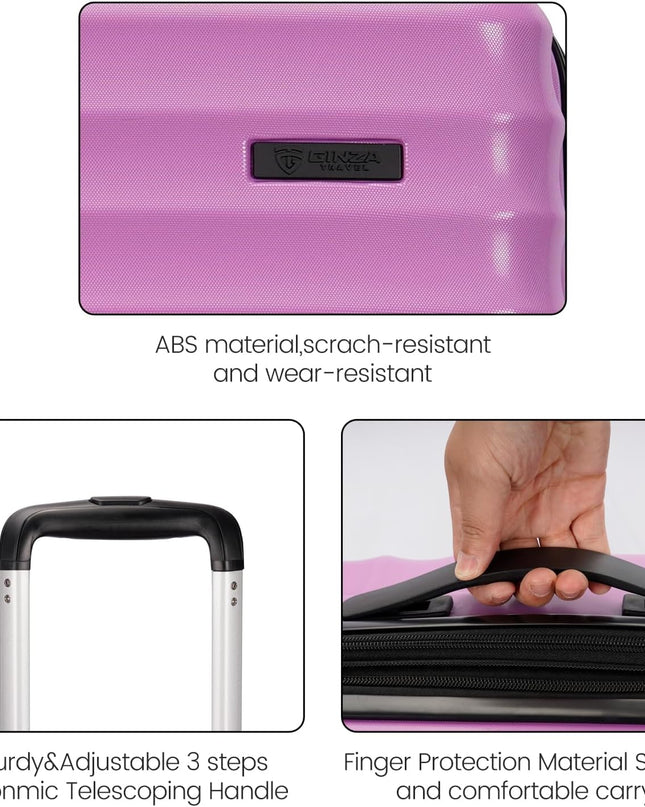 GinzaTravel 3-Piece Luggage Sets Expandable Suitcases with 4 Wheels PC+ABS Durable Hardside Luggage sets TSA lock (Purple, 3-Piece Set(20"/25"/29"))