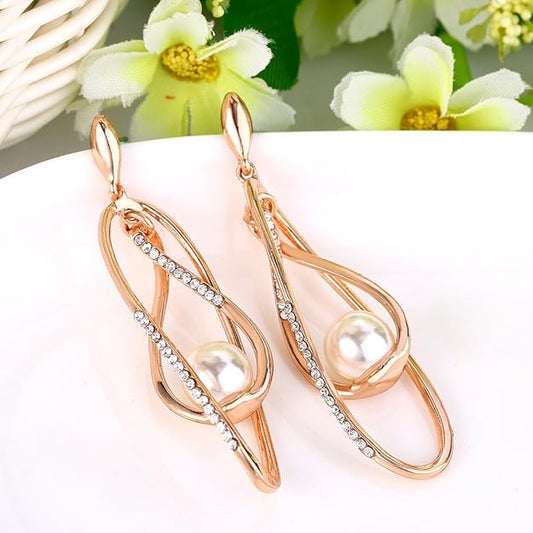 EVER FAITH Women's Austrian Crystal Simulated Pearl Twist Chandelier Teardrop Dangle Earrings Clear