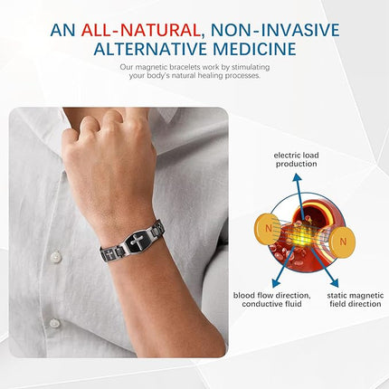 Magnetic Bracelets for Men,Titanium Steel Bracelet for Men with Magnets ,Adjustable Length with Sizing Tool ,Magnetic Field Therapy(Grey)