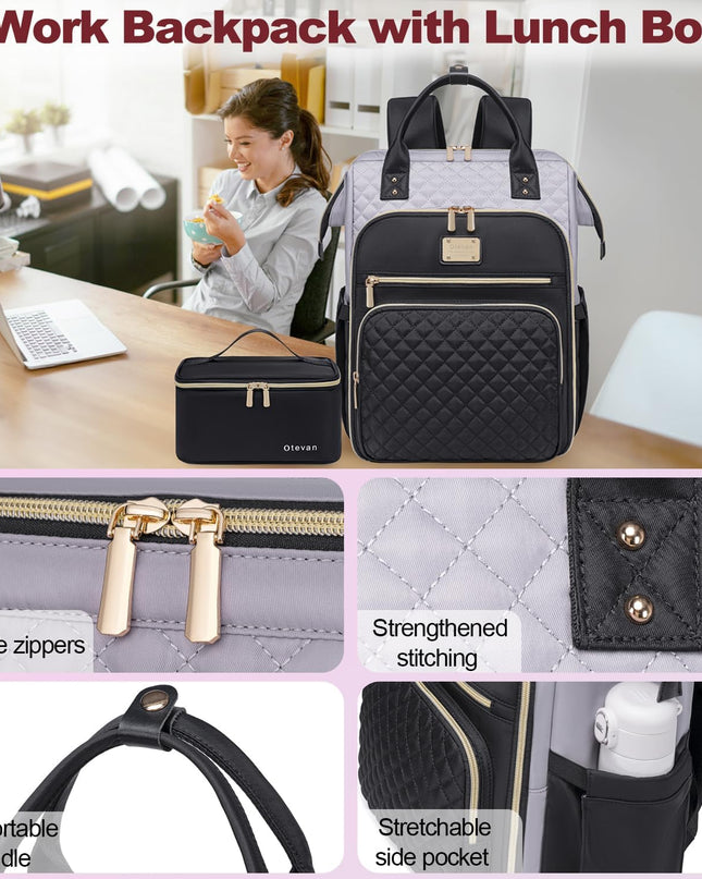 Lunch Backpack for Women, 15.6 inch Laptop Backpack for Women, Work Backpack with Lunchbox, Insulated Backpack Cooler, Teacher Nurse Travel Backpack for Women