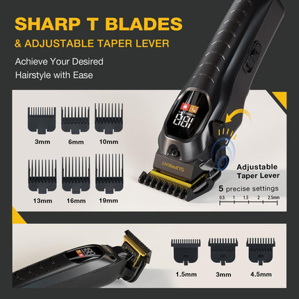 SUPRENT Cordless Hair Clippers for Men - Professional Hair Clipper & Trimmer Set, Wireless Hair Cutting Kit for Family, Rechargeable Cordless Hair & Beard Trimming Set for Men with LED Display (Black)